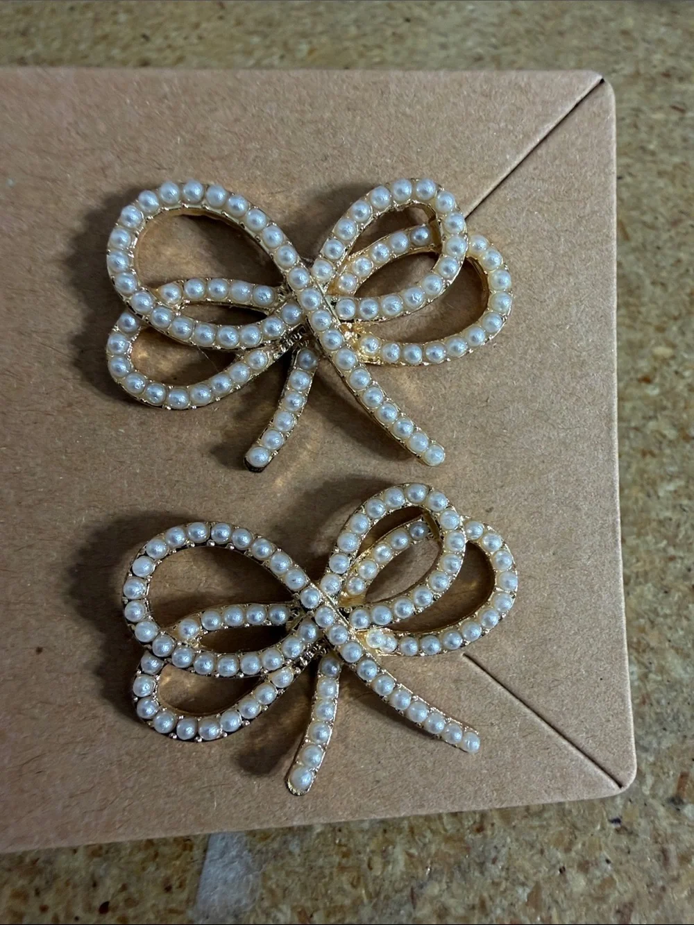 Pearl Bow Brooch Set in Gold-Tone - White Pearls